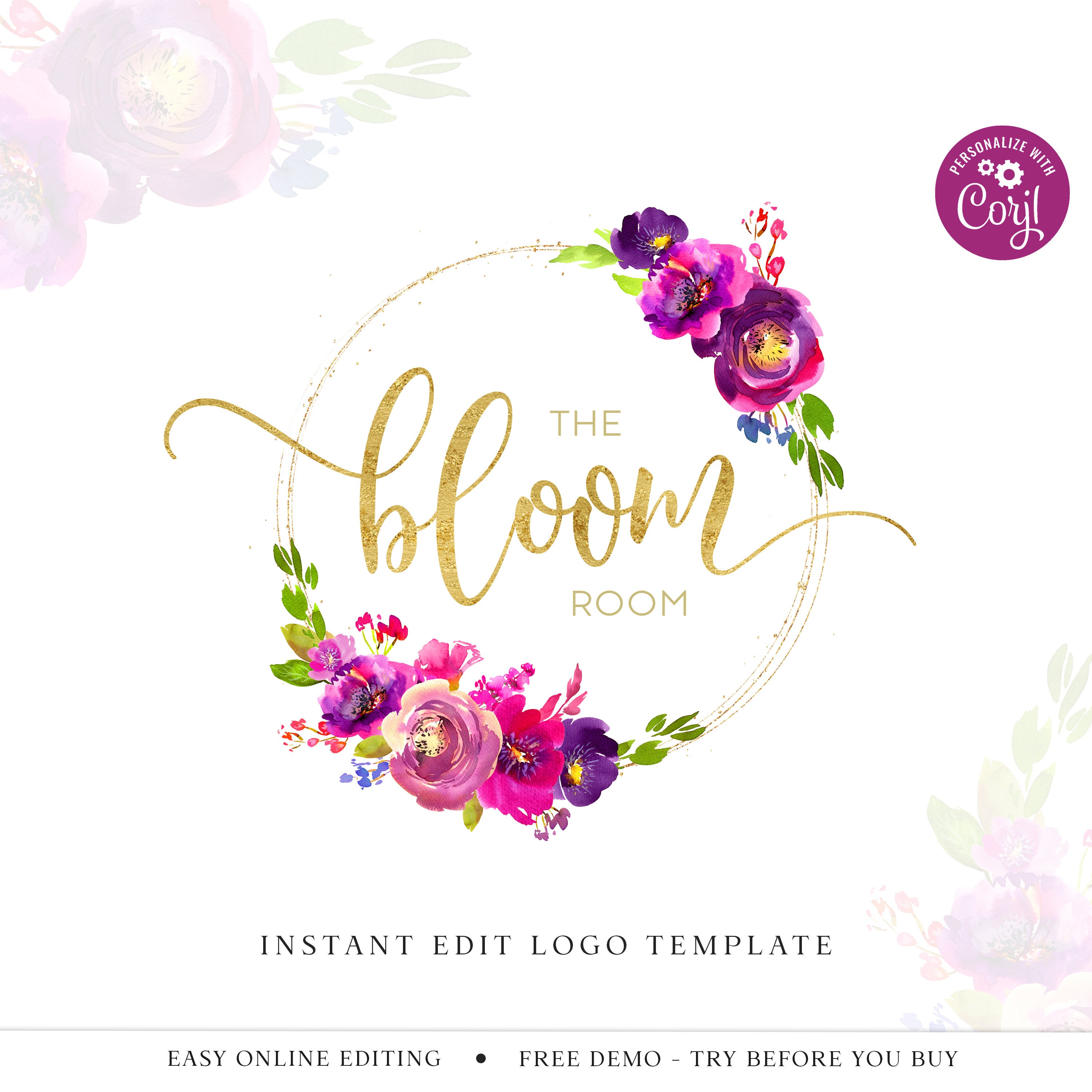 DIY Edit Flowers Logo Template, Editable Bright Floral Business