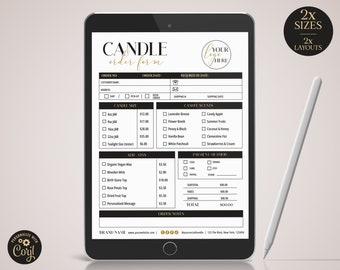 Editable Candle Order Form Template, (2 Sizes) Modern Custom Candle Order Design, Customizable Order Log, Printable Business Order BG-001