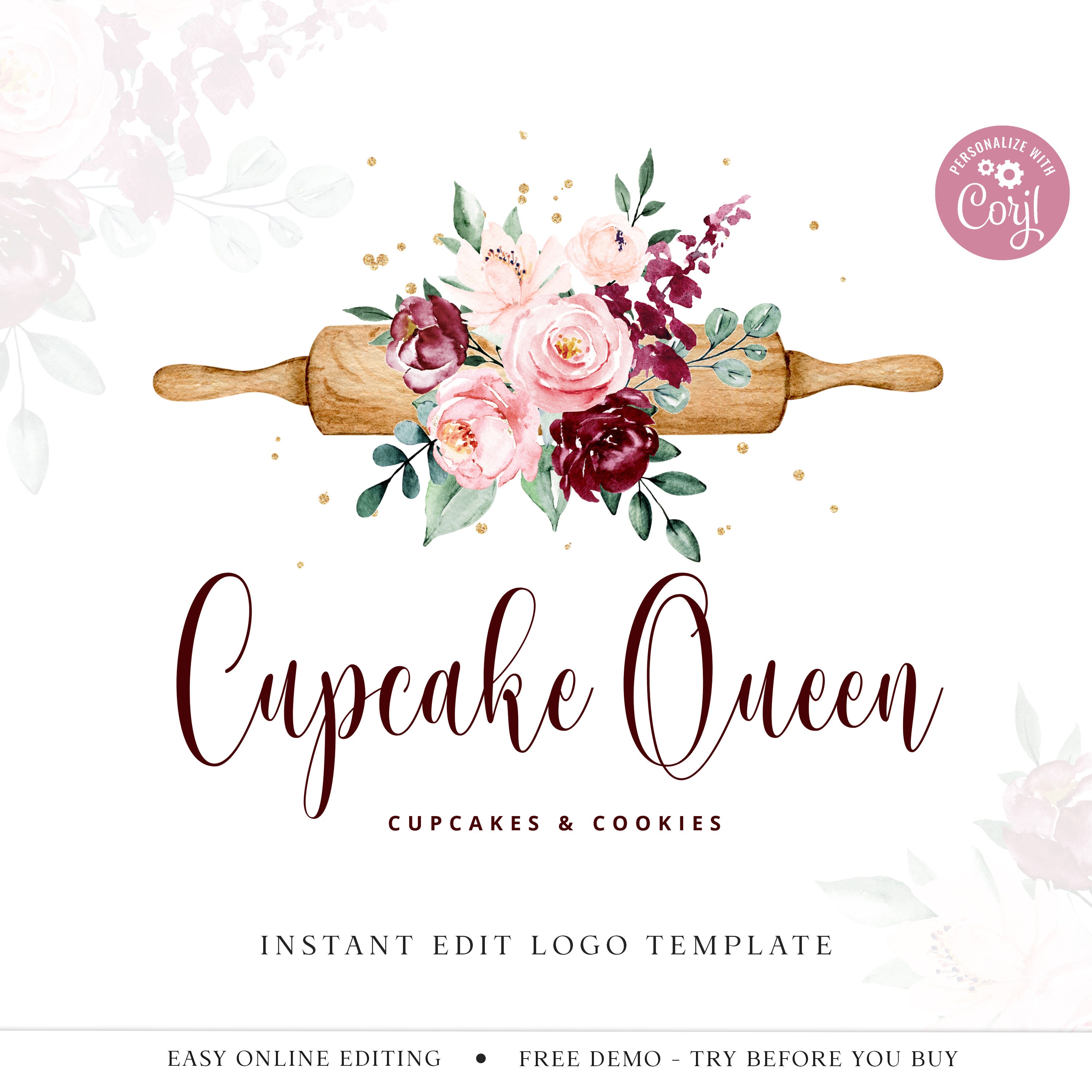 DIY Editable Bakery Logo Template Watercolor Bakery Logo Cake Etsy UK