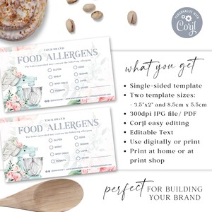 Bakery Allergen Card Editable Template, DIY Edit Cake Maker Allergy ...