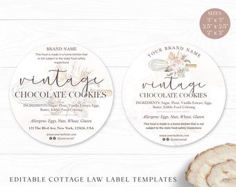 Cottage Law Label Template (3 Sizes) Bakery Food License Editable Circular Sticker, Printable Boho Thank You Cottage Industry VB-001