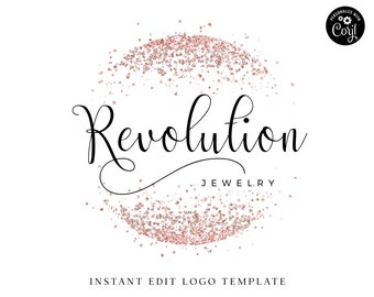 Editable Glitter Logo Template, DIY Edit Rose Gold Round Logo Design, Premade Sparkling Beauty Logo, Lash Tech Business Logo RJ-001