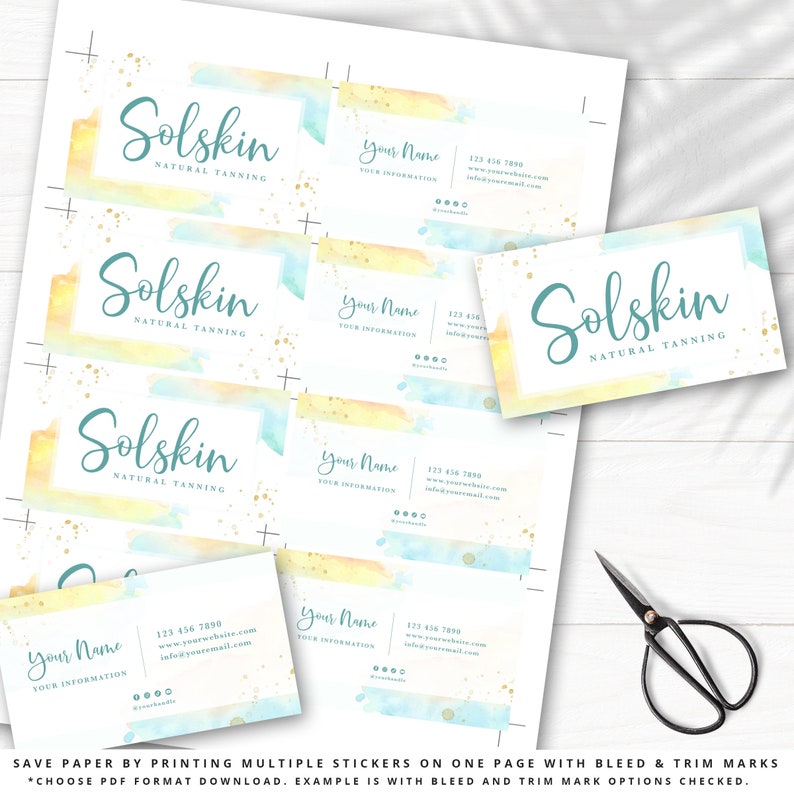 DIY Editable Branding Bundle, 4pc Beach Watercolor Splash Logo & Instant Edit Business Card Template, DIY Editable Template Set SS-001 image 9