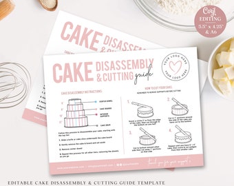 Cake Disassembly and Cutting Guide Editable Template, 2 Sizes Printable Tiered Cake Disassemble Instructions, Bakery DIY Cake Serving PD-001