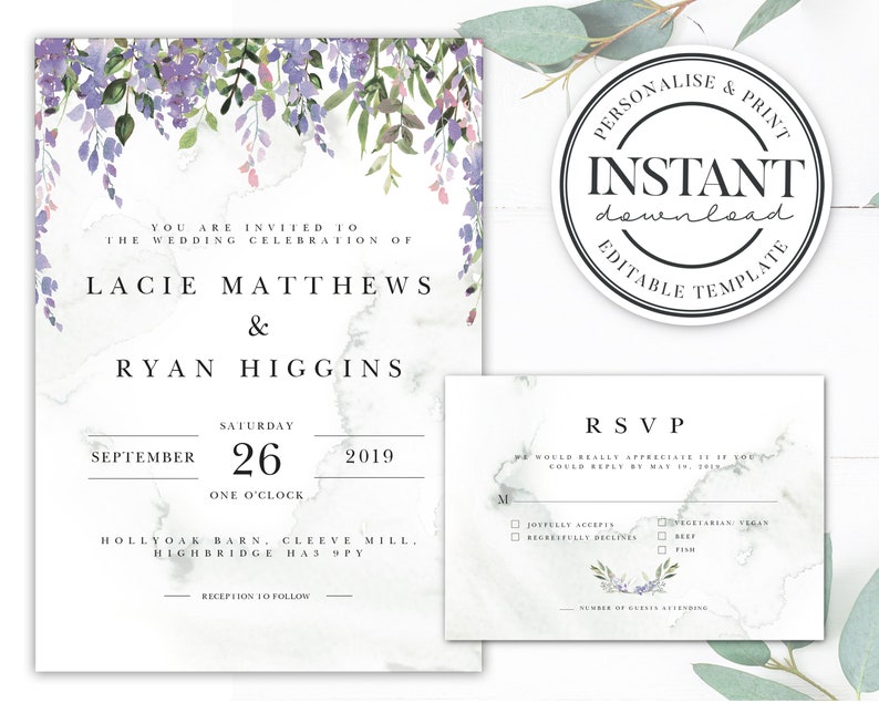 Printable Event Invitations Instant Download MINI SUITE Boho Florals /& Greenery Wedding Stationery Editable Template Bundle