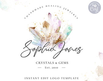 Editable Crystals Logo Template, DIY Edit Business Logo, Premade Spiritual Holistic Logo Design, Premade Logo Template, Company logo SJ-001