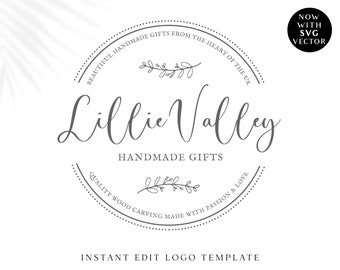 Editable Round Vintage Circular DIY Logo Template | InstantStamp Watermark Farmhouse Logo Download DIY logo Premade Template - PR0368