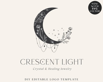 Editable Minimalist Logo Template, Premade DIY Moon Logo, Esoteric Spiritual Mystical Customizable Logo + White Watermark Design - SPI-001