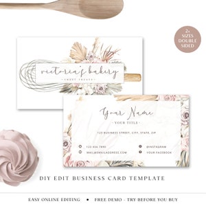 Business Card Editable Template, DIY Edit Bakery Business Card, Premade Cake Maker Business Card, Customizable Whisk Biz Card VB-001