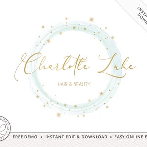 Editable Turquoise and Gold Watercolor Watermark Premade Logo  |  Instant Edit Online |  Premade Logo - 5 Colors  | Custom Logo CL-001
