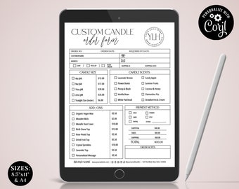 Editable Candle Order Form Template, (2 Sizes) Minimal Custom Candle Order Design, Customizable Order Log, Printable Business Order SI-001