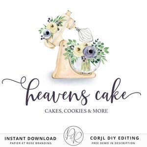 Editable Bakery Logo Template | Instant Watercolor Watermark Cake Decorator Mixer Logo Download DIY Logo Premade Template - PR0441