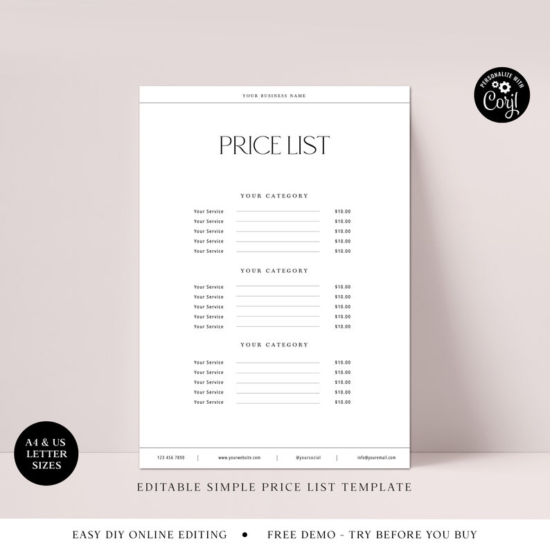 Editable Price List Template Printable Business Minimalist Etsy Editable Price List Template Printable Business Minimalist Etsy