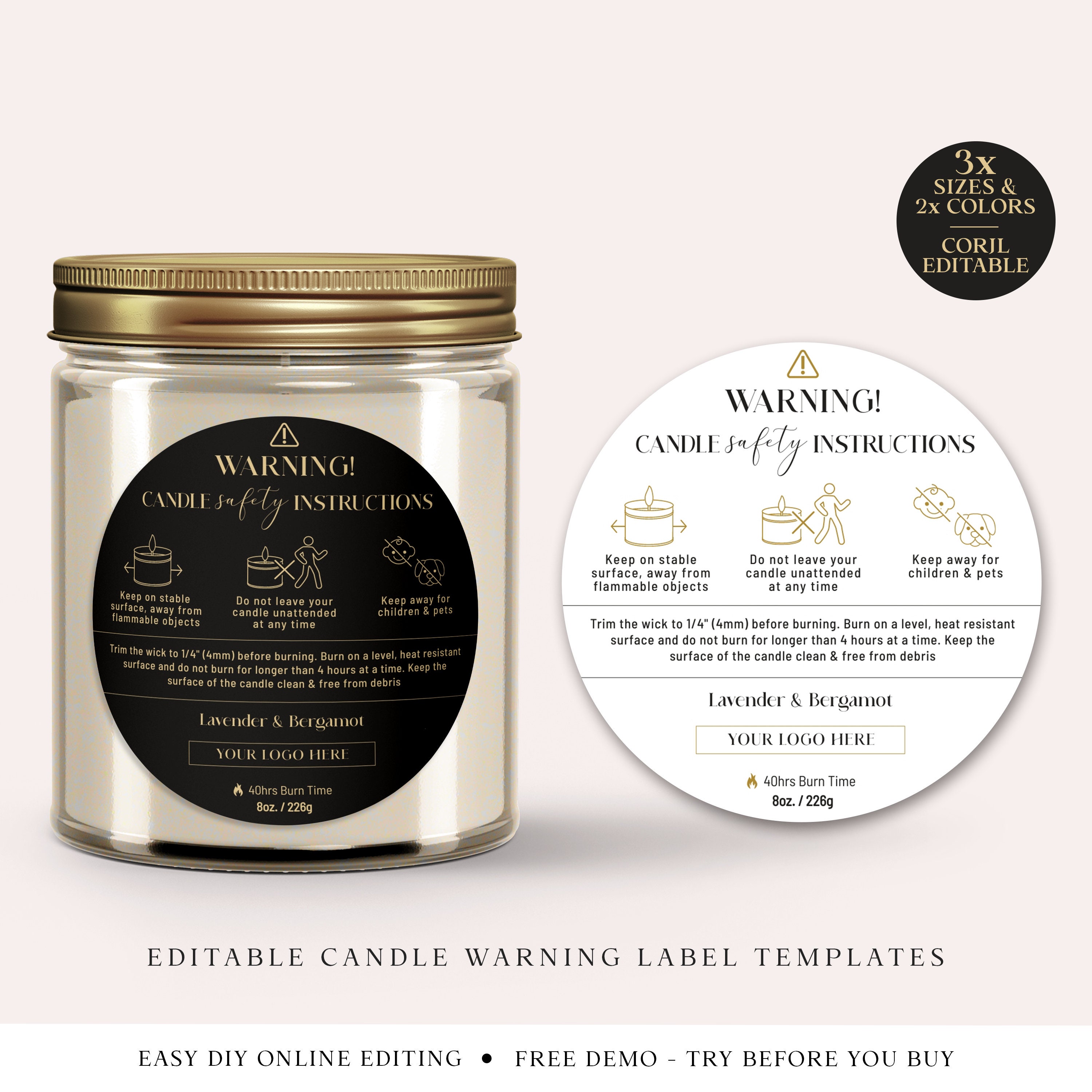 Candle Warning Label Template 3 Sizes Editable Candle Safety Etsy UK
