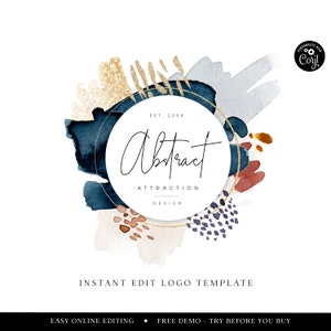 Instant Download Abstract Logo Template, DIY Edit Watercolor Business Logo, Premade Modern Photography Logo, Editable Brushstroke AA-001