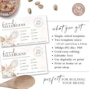Bakery Allergen Card Editable Template, DIY Edit Boho Cake Maker ...