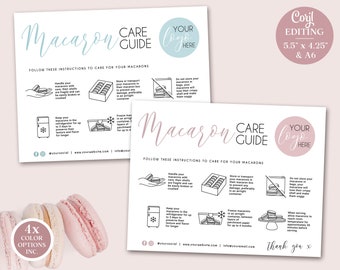Editable Macaron Care Card, 2 Sizes Minimalist Macarons Care Template, Printable Macaroons Care Guide, Macaron Transport Instructions MM-001