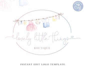 Editable Baby Boutique Logo Template, DIY Edit Pastel Logo, Premade Cute Kids Business Logo, Instant Edit Company Logo, Baby Logo  PR0123