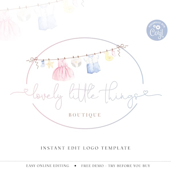 Editable Baby Boutique Logo Template, DIY Edit Pastel Logo, Premade Cute Kids Business Logo, Instant Edit Company Logo, Baby Logo  PR0123