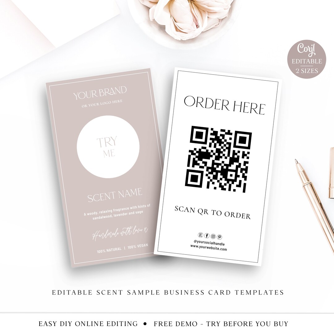 Scent Sample Card Editable Template, Minimalist DIY Edit Candle Sampler