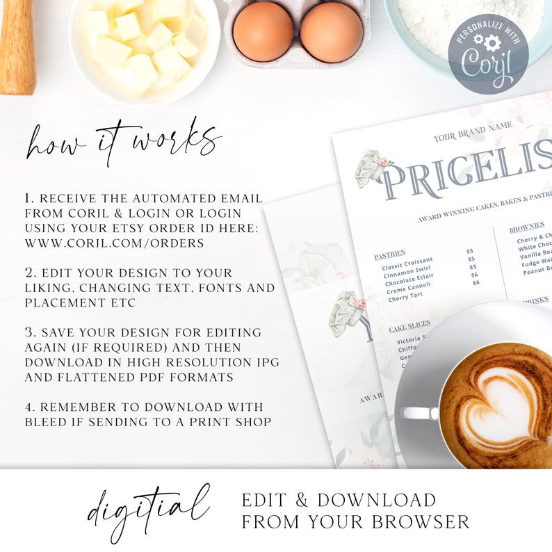Bakery Price List Template 5 X 7 Editable Pricing - Etsy