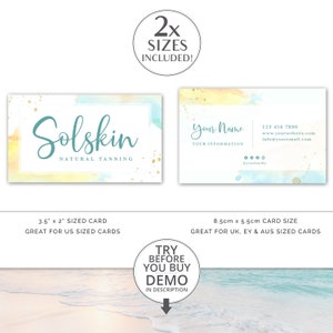 DIY Editable Branding Bundle, 4pc Beach Watercolor Splash Logo & Instant Edit Business Card Template, DIY Editable Template Set SS-001 image 5