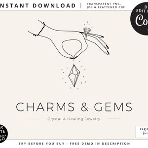 Spiritual Logo Template, Premade DIY Logo, Minimalist Esoteric Jewelry Gemstone Logo PLUS White Watermark Design, Ready-made logo - SPI-001