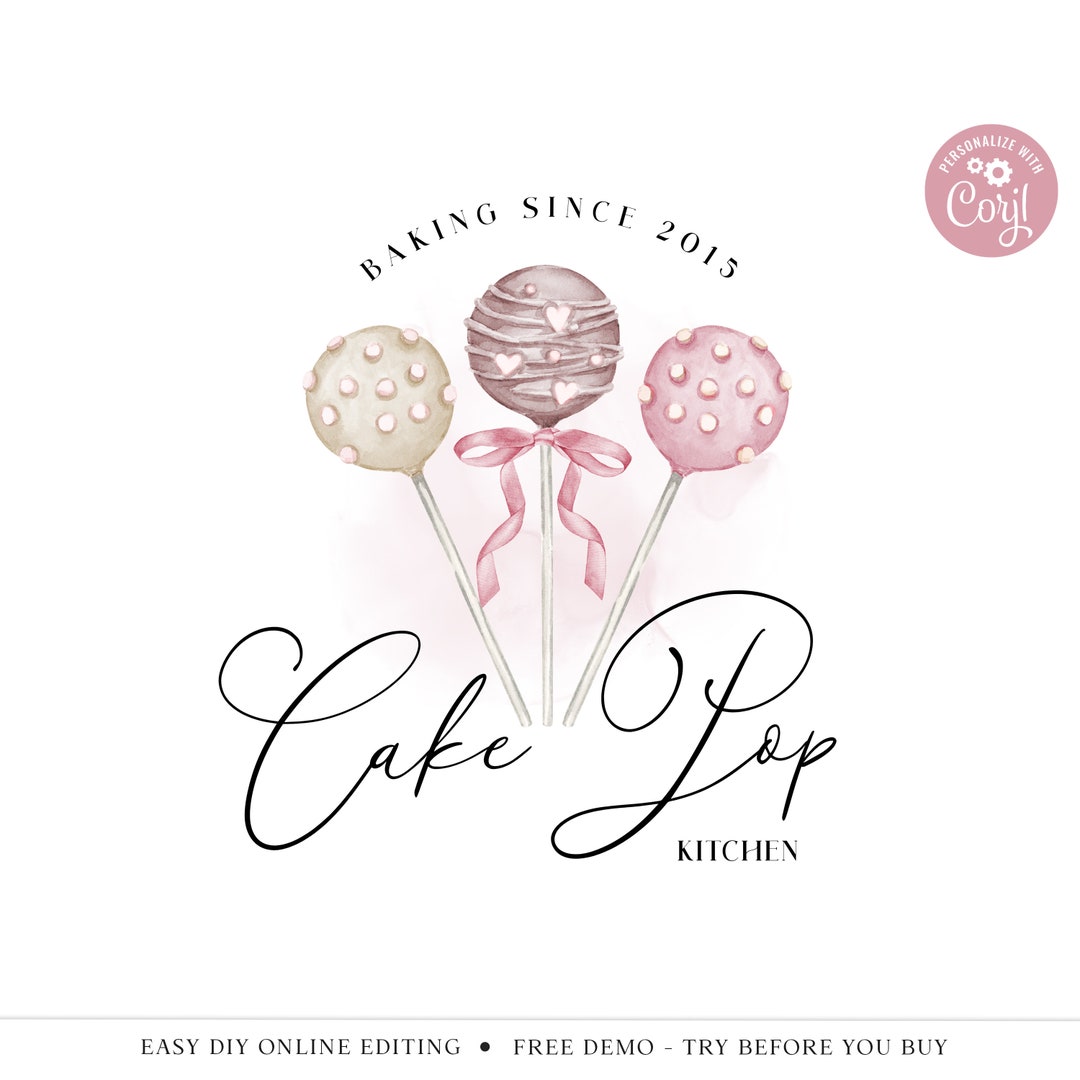 Cake Pop Logo Editable Template, DIY Edit Instant Bakery Business Logo