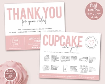 Editable Cupcake Care Card, (2 Sizes) Printable Cupcake Care Template, Minimalist Muffin Care Guide, Fresh Cupcake Instructions PD-001