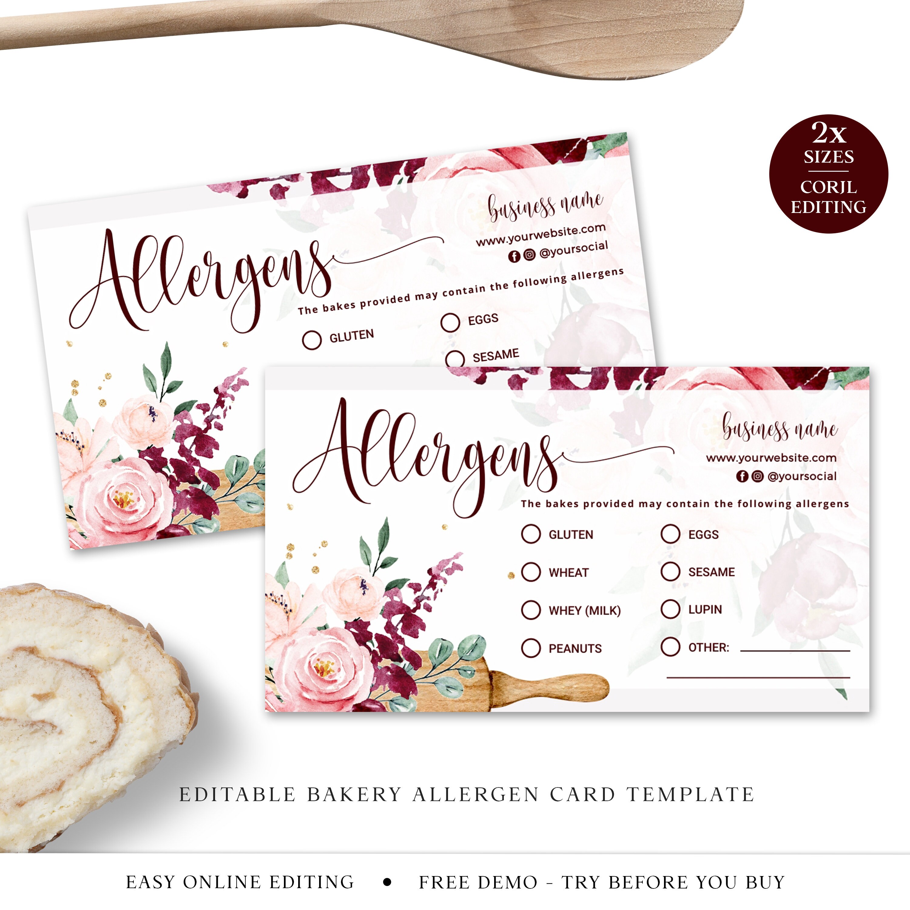 Bakery Allergen Card Editable Template DIY Edit Cake Maker Etsy UK