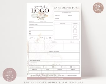 Cake Order Form Template, Editable Cake Business Order Form, Printable Bakery Order Form, DIY Customizable Wedding Cake Client Order VB-001