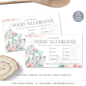 Bakery Allergen Card Editable Template, DIY Edit Cake Maker Allergy ...