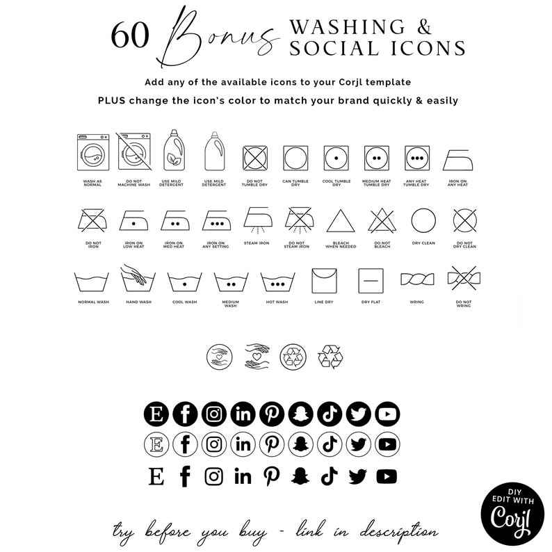 Washing Instructions Card Template Editable Laundry Care Etsy
