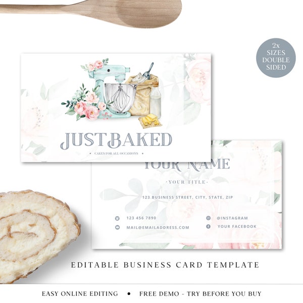 Business Card Editable Template, DIY Edit Bakery Business Card, Premade Cake Maker Business Card, Customizable Company Card - JB-001