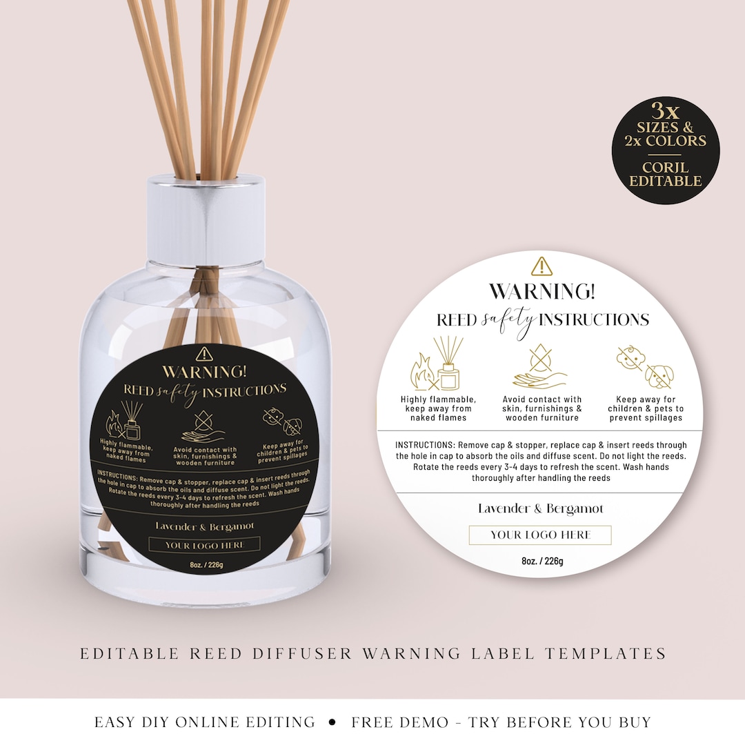 Reed Diffuser Warning Label Template 3 Sizes Editable Etsy UK