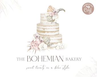 Editable Elegant Bakery Logo, Boho Bakery Wedding Cake Logo Template, DIY Edit Logo Design Instant Download, Premade Company Logo BB-003