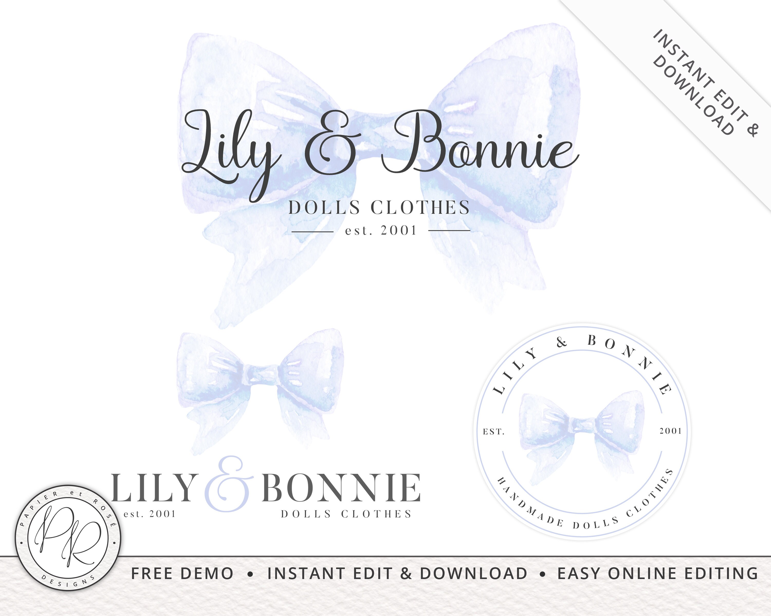 DIY Premade 3 X Watercolor Bow Logo Suite Instant Edit - Etsy Finland