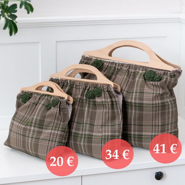 Stoff Retro Tasche mit Holzgriff