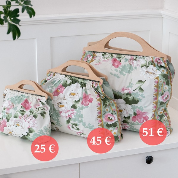 NINA » Stoff Retro Tasche mit Holzgriff