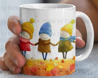 Kita children dancing in the leaves sublimation file mugs template sublimation design for 11oz and 15oz png file mug sublimation instant download