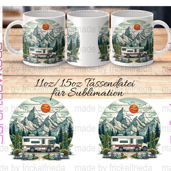 Sublimation file camping adventure and wanderlust with motorhome mug nature 11oz and 15oz png file for sublimation mugwrap instant download