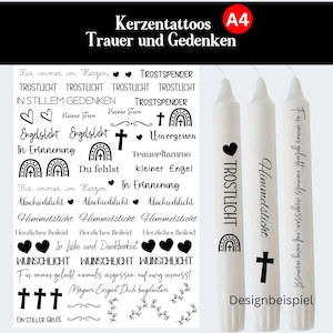 Tatouage de bougie de deuil Modèle PDF A4 pour tatouages de bougies bougie funéraire, lumière de cimetière, bougie de deuil, lumière commémorative, lumière commémorative, lumière de deuil