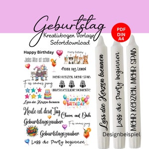 誕生日クリエイティブ DIY ファイル PDF Din A4 ウォーター スライド フォイル、キャンドル タトゥー、ラブオン、ブロック、レイシン、セラミック、ガラスに使用して自分で印刷できます。