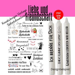 Liebe Freundschaft Kreativbogen PDF DinA4 für Wasserschiebefolie, Kerzentattoos, Rub on, Klötzchen , Raysin, Keramik , zum selber ausdrucken