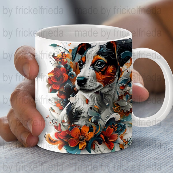 Jack Russell Terrier dog diy mugwrap , dog portrait file mugs png sublimation template, digital download 11oz /15oz mug, pet lover gift idea