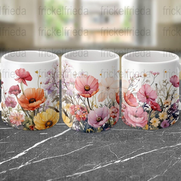 wonderful flowers Tassen Sublimation Design Muster für 11oz png Datei Kaffee Wrap für Kaffeebecher Vorlage sublimieren Sofort Download