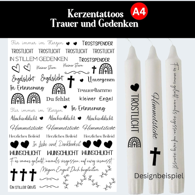 Trauer Kerzentattoo PDF A4 Vorlage für Kerzen Tattoos Grabkerze