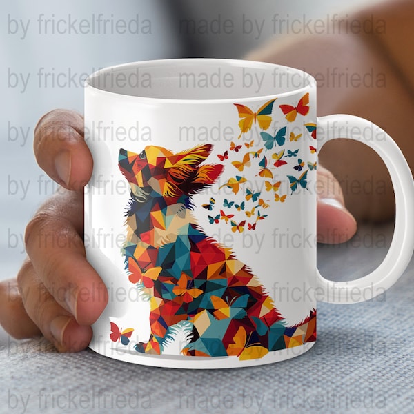 Chihuahua art from butterflies diy dog mug, abstract portrait file mugs png sublimation template, digital download mug 11oz /15oz Mugwrap