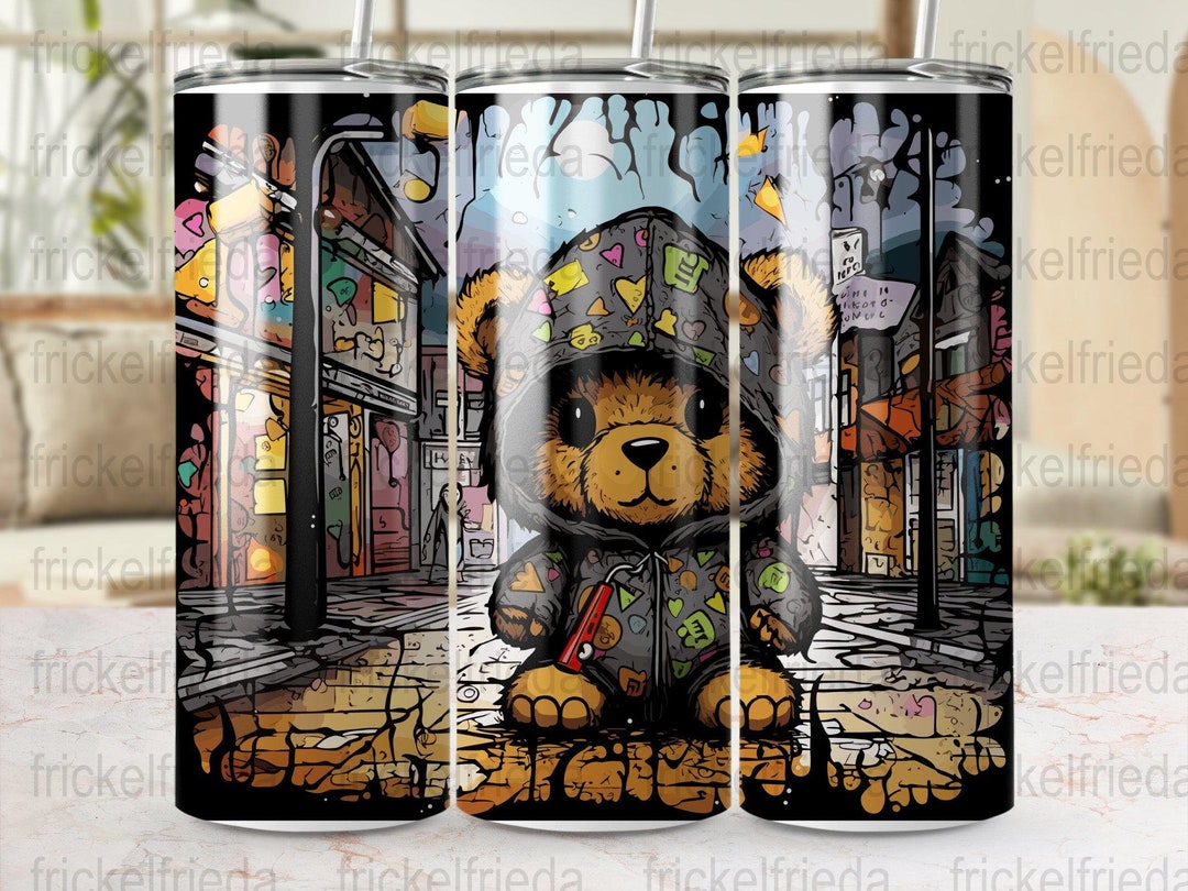 Street Art Teddy 20 Oz Skinny Tumbler Sublimation Design, Straight and ...