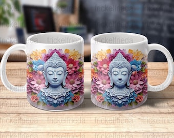 Buddhism Mug Buddha 3D Mugs Sublimation Design Mug 11oz / 15oz png File Sublimation Template Wrap for Mugs as Instant Download